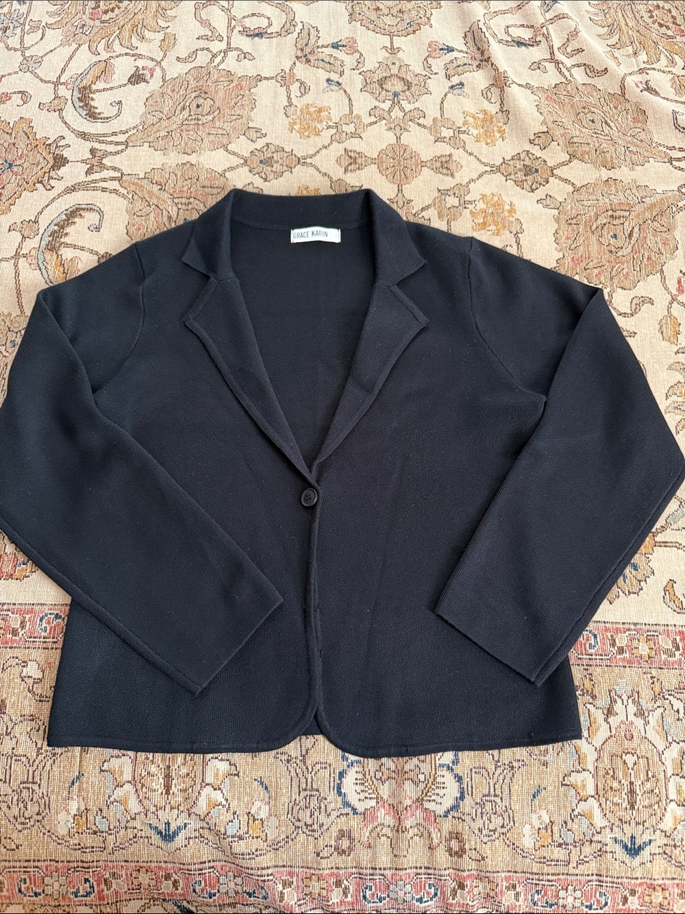 Grace Karin Classic Black Single-Button Knit Sweater Blazer